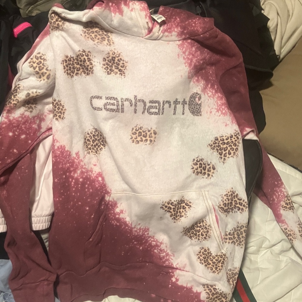 Carhartt Women's Maroon and Cream Leopard Print Sweater
